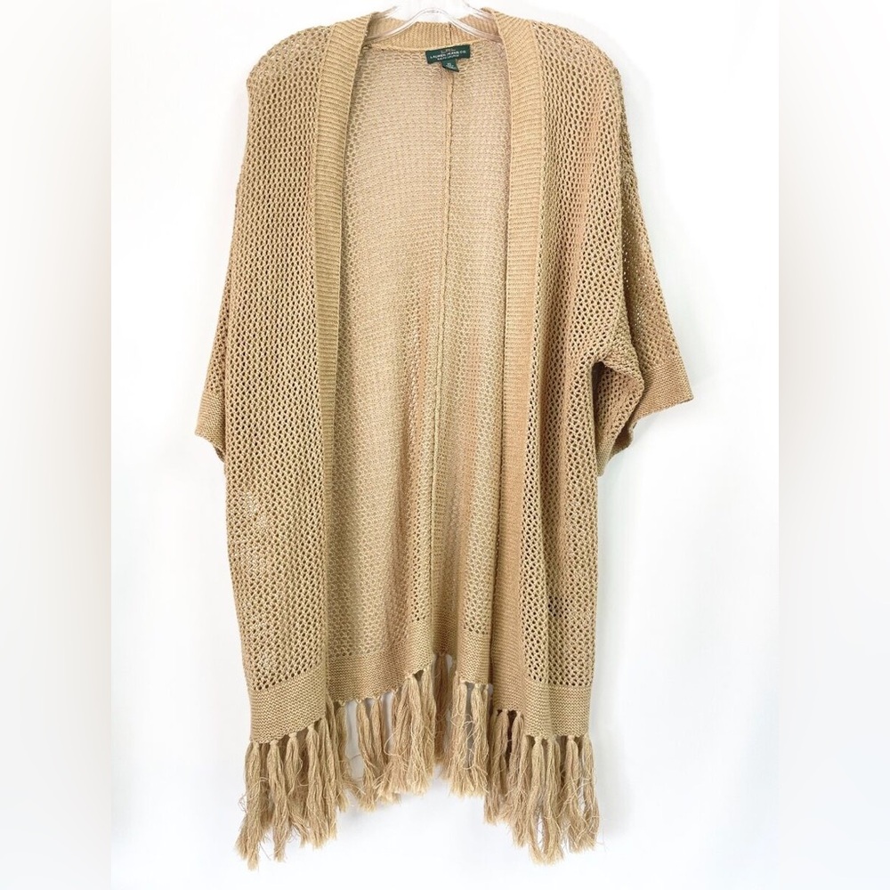 Ralph Lauren Tan Shrug with Fringe and Dolman Sleeves